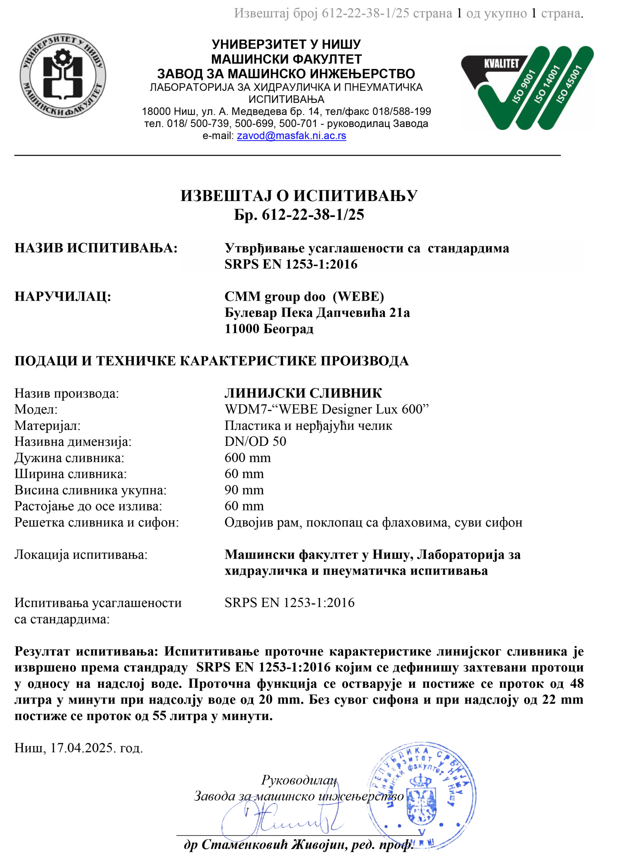 tuš kanalica webe drain designer lux 600